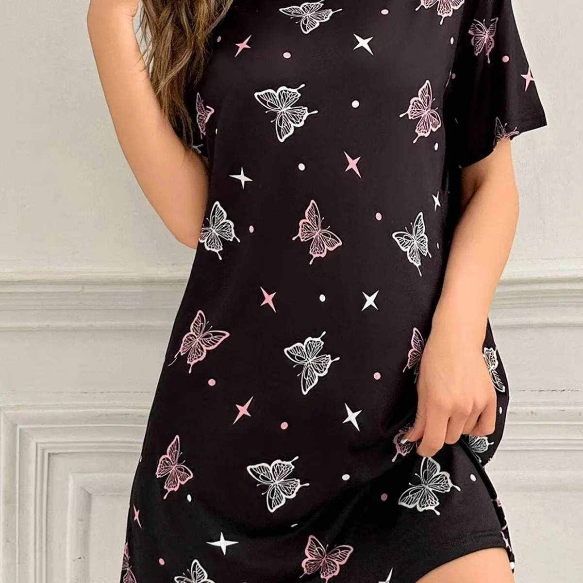 Nightdress Casual Round Neck Sleep Dress Women's Sleepwear Dresses 3