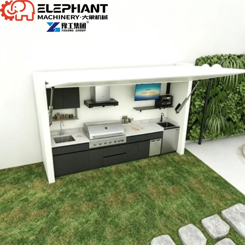 Outdoor Modular Kitchen Cabinet Complete Foldable Stainless Steel Furniture Chrome Plated With Flame Safety And Remote Control