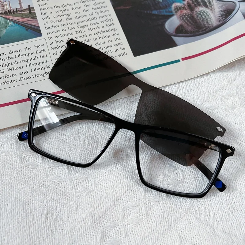 Ceofy Men Acetate Fashion Glasses Frame Retro Polarized Sun Clip Magnet Optical Sunglasses Prescription Eyeglasses High Quality