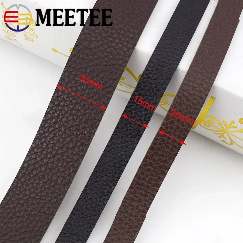 4Meters Meetee 15mm/20mm/30mm Width Imitation Leather Litchi PU Rope Ribbon Cords DIY Bag Clothes Jewelry Material Cowhide Strip