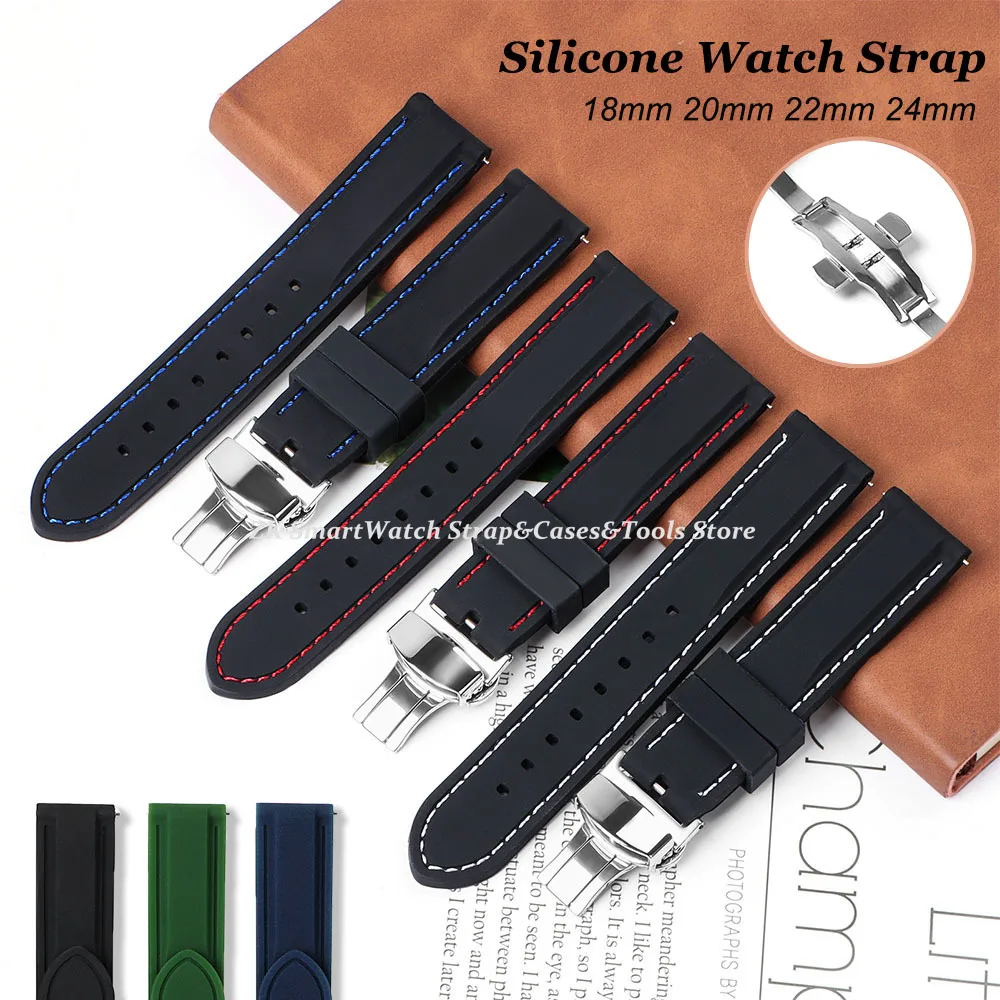

Быстросъемный резиновый ремешок для часов 18 мм, 20 мм, 22 мм, 24 мм, браслет для Seiko, силиконовый мужской и женский спортивный водонепроницаемый браслет с пряжкой-бабочкой