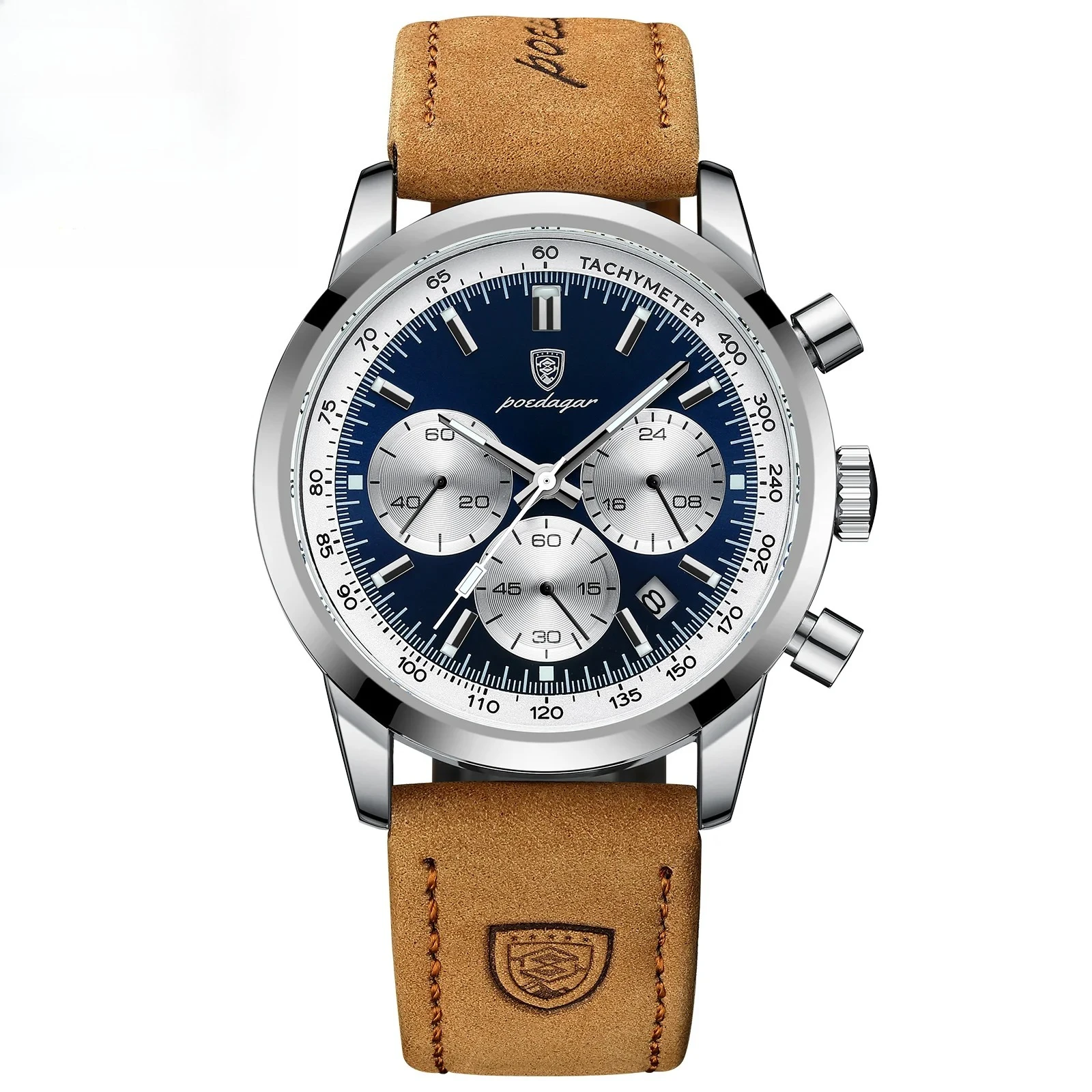 2026 Premium Chronograph Men's Watch – Luminous Dial, Date Window, Waterproof Leather Strap, Quartz – Top Gift