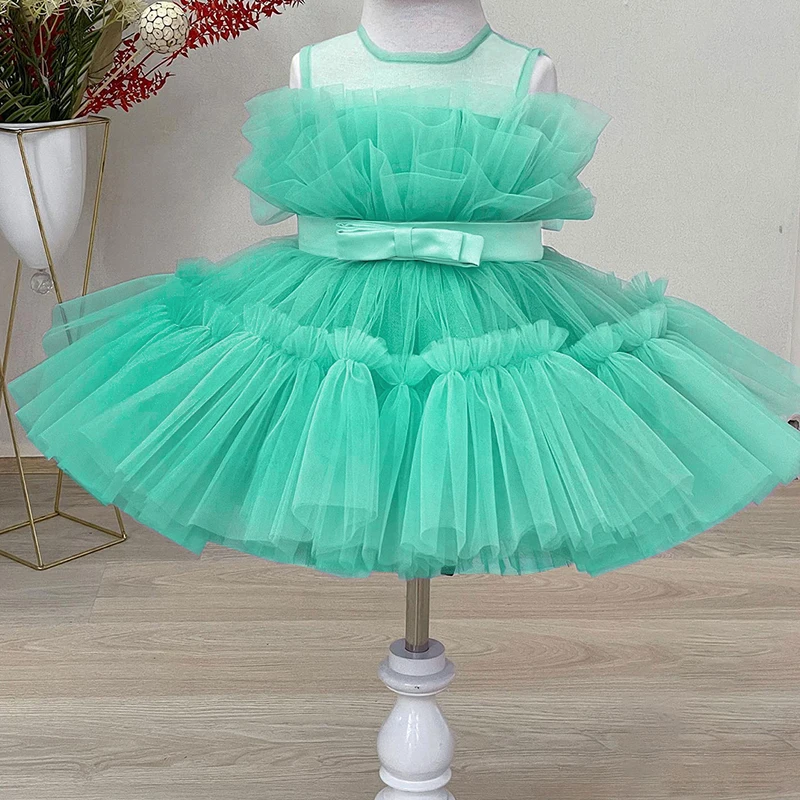 

Summer Wedding Birthday Dresses For Girls 1-5 Years Party Cake Tutu Christening Gown Kids Children Sleeveless Pageant Clothes