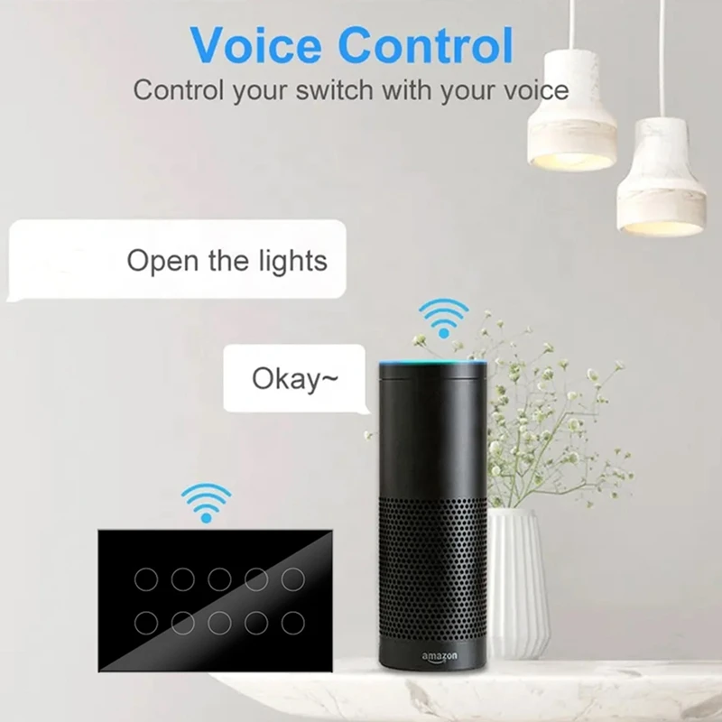 Interruptor de pared de luz táctil inteligente con Wifi, Panel de vidrio de 10 vías, aplicación Compatible con Alexa, Google Home, Control de toda la casa duradero