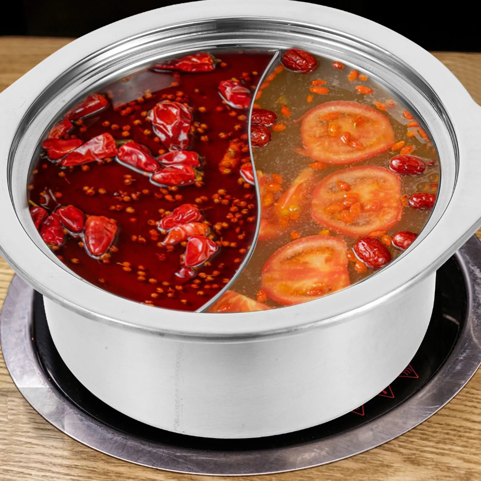 Olla de Acero para Hot Pot Mandarín, Utensilio de Cocina de Acero Inoxidable, Sartén China para Inducción, Herramienta de Cocina Pequeña, Resistente al Desgaste, Reutilizable y Fácil de Usar