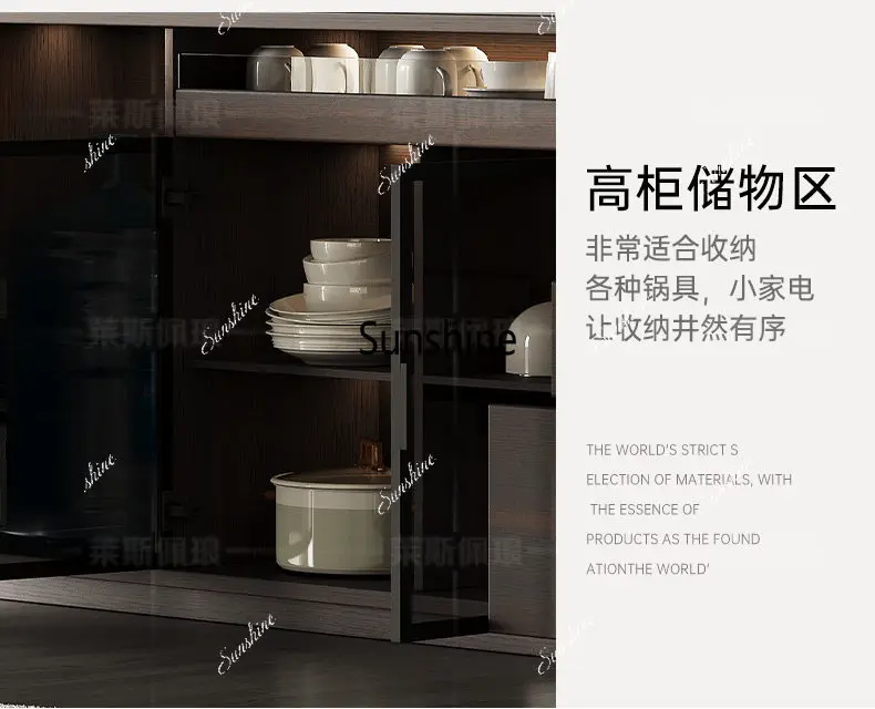 AA solid wood rock slab dining side, integrated living room against the wall, coffee and tea, lockers