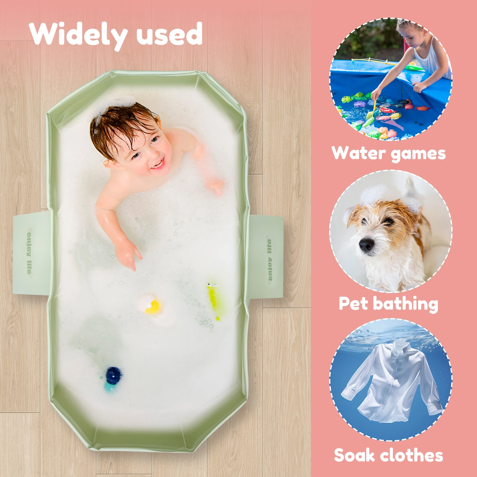 

Foldable Baby Bathtub Portable Toddler Bathtub Shower Basin 2 Color Safe and Secure Thermal Bath Barrel for Children