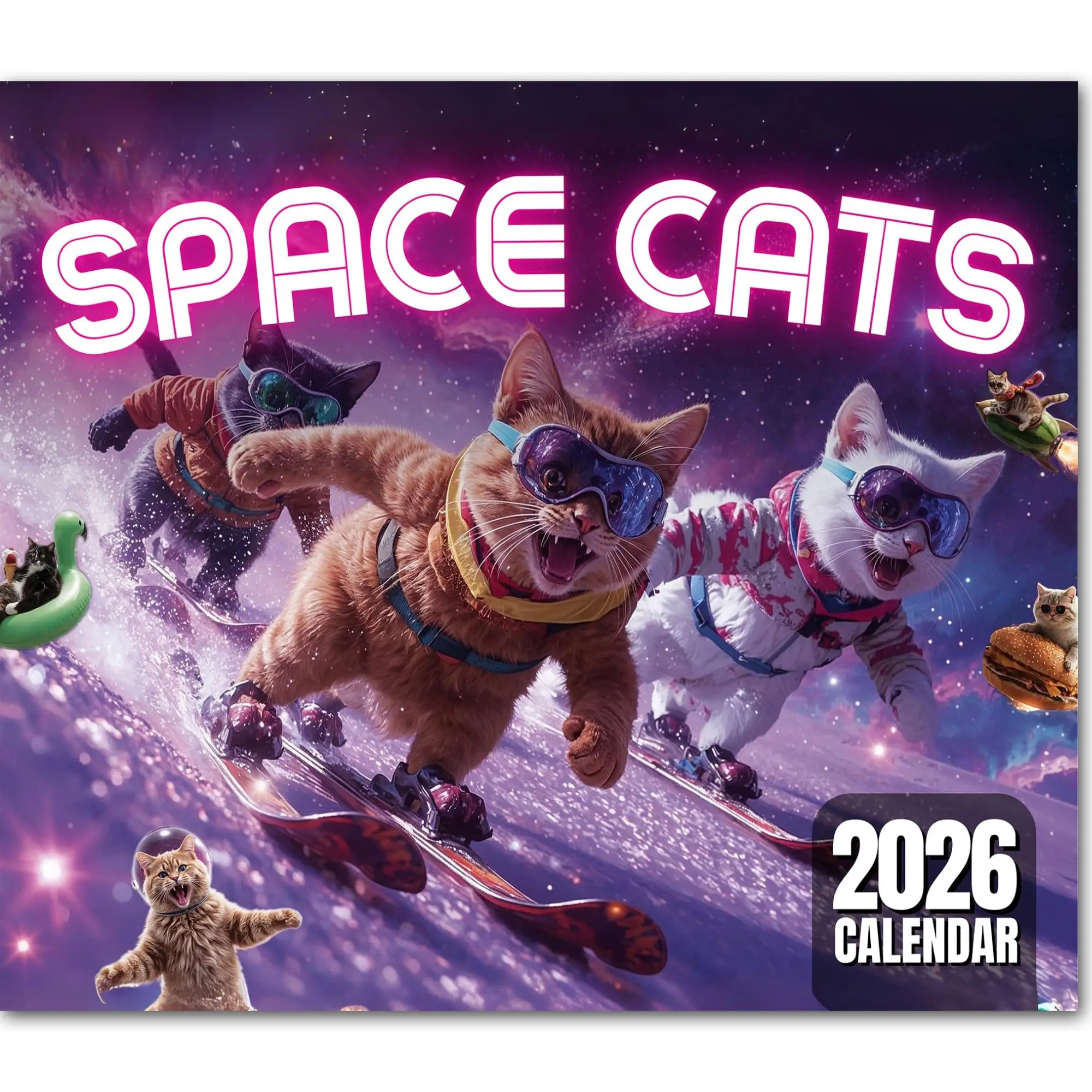 

Funny Cats Space Cats Wall Calendar 2026 12-Month Calendar Open Wall Calendar Funny Cat Themed Gift for Cat Lovers & Home Office