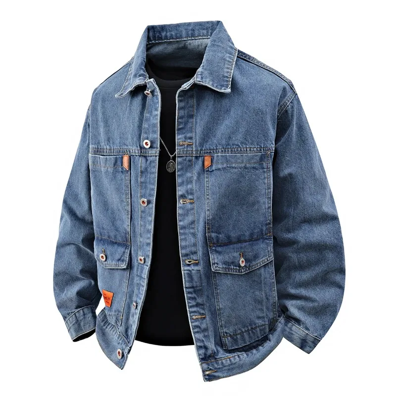 Autumn and Spring Fashion Trend Outdoor Sports Vintage Workwear Denim Jacket Men's Casual Loose Plus Size High Quality Outerwear