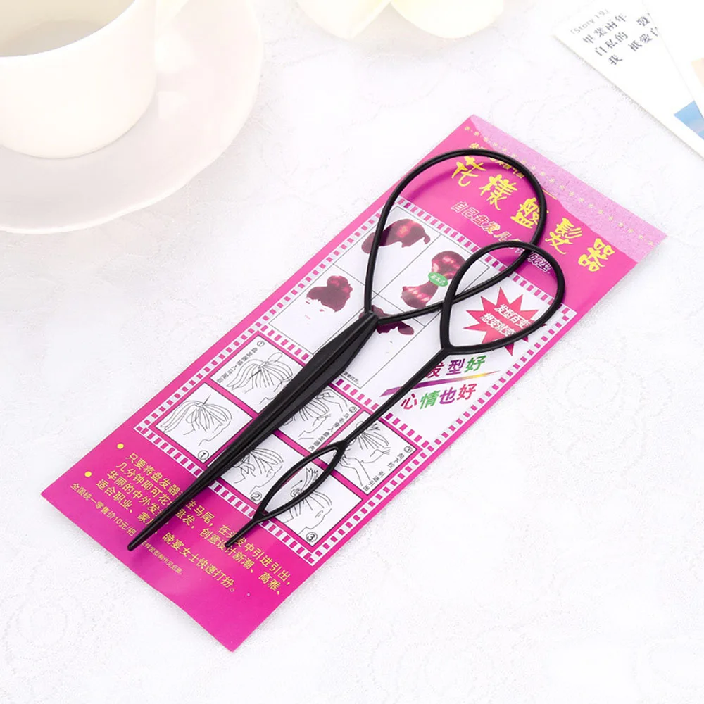 2 قطعة/S و ذيل حصان الخالق حلقة بلاستيكية الأسود المهر Topsy الذيل كليب إكسسوارات الشعر تجديل صانع أداة التصميم للنساء الفتيات #4