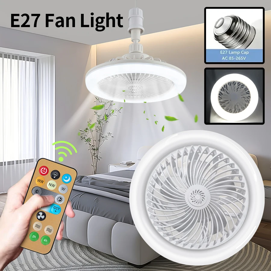 2-in-1 Ceiling Fan Lamp LED Fan Light with Remote Control 3-Speed E27 Screw 85-265V Led Light for Bedroom Living Room Lighting