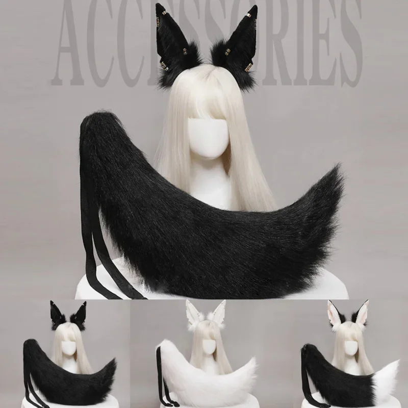 2025 New Jackal Egyptian Anubis Cat Ear Tail Suit Cosplay Lolita Plush Headband Animal Ears Headwear Set Kawaii Party Costu abc