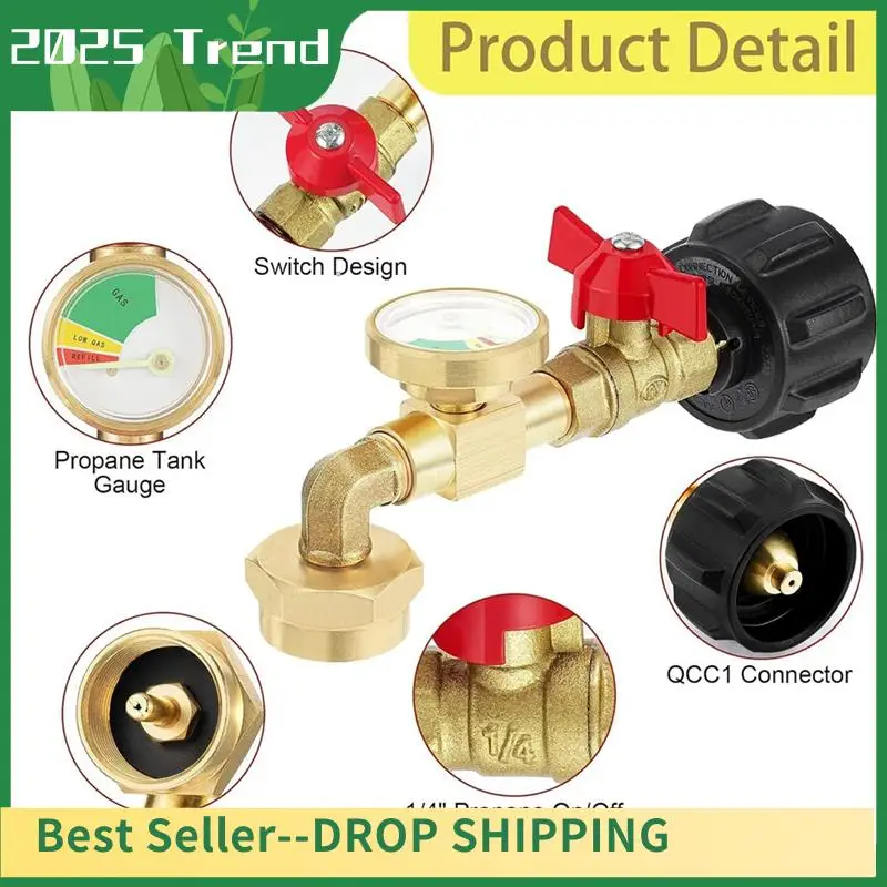 AD33 HOT Propane Refill Adapter For 1Lb Tanks,90 Degree Propane Adapter With Gauge And Control Valve 1Set