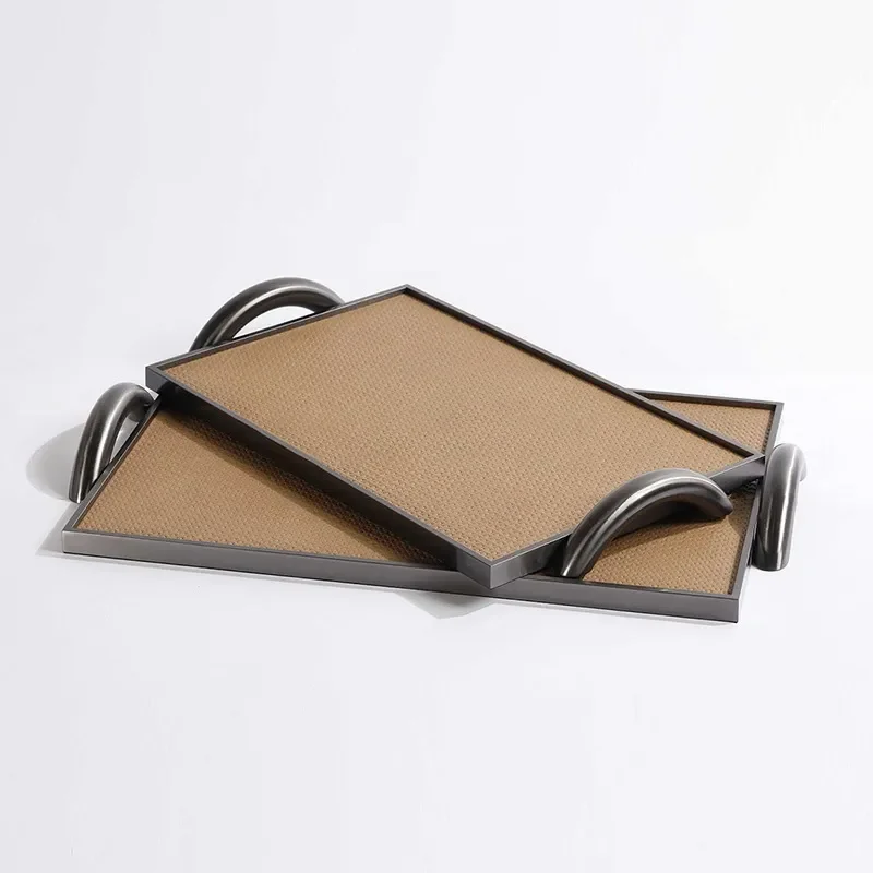 Modern creative model room tray metal leather soft decoration sales office cloakroom storage ornament