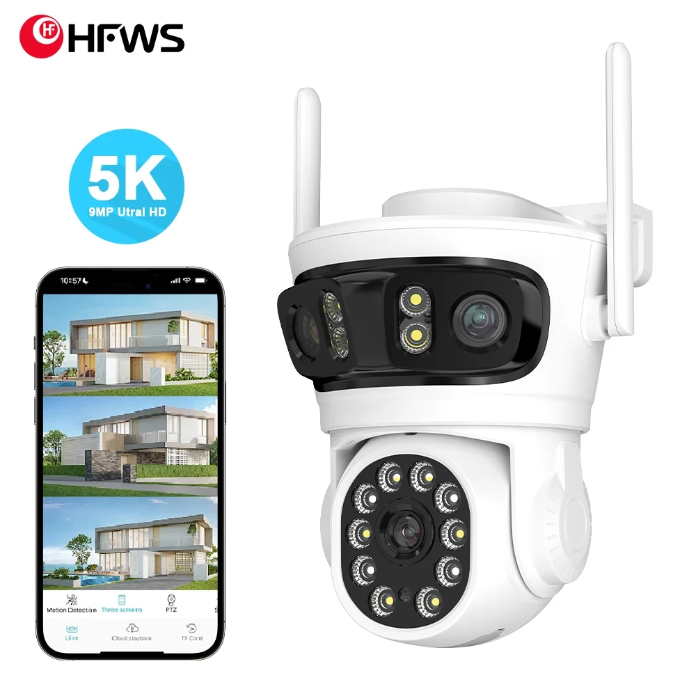 

O-KAM Pro 6K 9MP WiFi network camera, automatic tracking, 3 screens, 5x digital zoom pan zoom, CCTV security monitoring