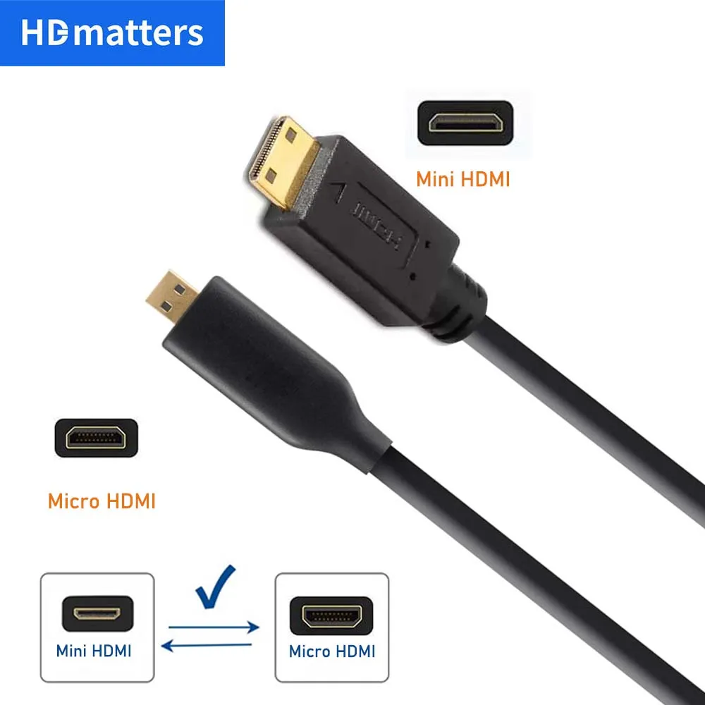 Bi-direction Micro HDMI to Mini HDMI Cable 4K 60Hz Mini HDMI to Micro HDMI Cable for GoPro Hero Raspberry Pi Retroid Pocket