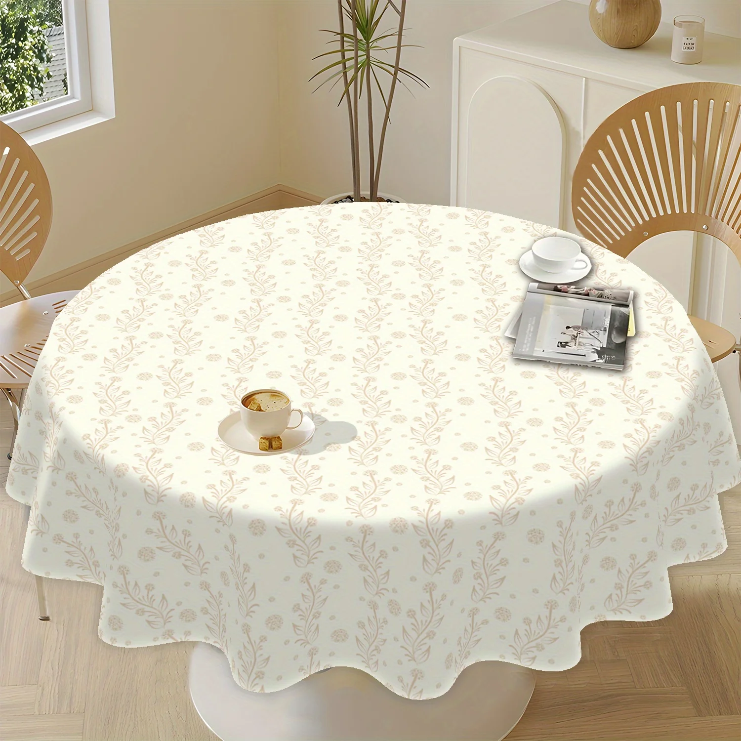 One elegant floral-patterned round tablecloth, 62 inches in size, 100% polyester.