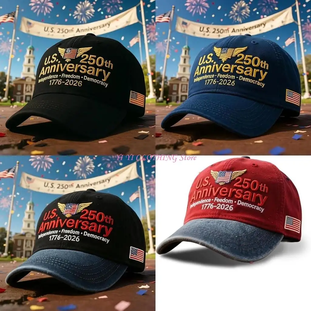 N5KF 250th الذكرى السنوية القبعة القبعة الناعمة النسيج تصميم التهوية للرجال النساء الأطفال #1