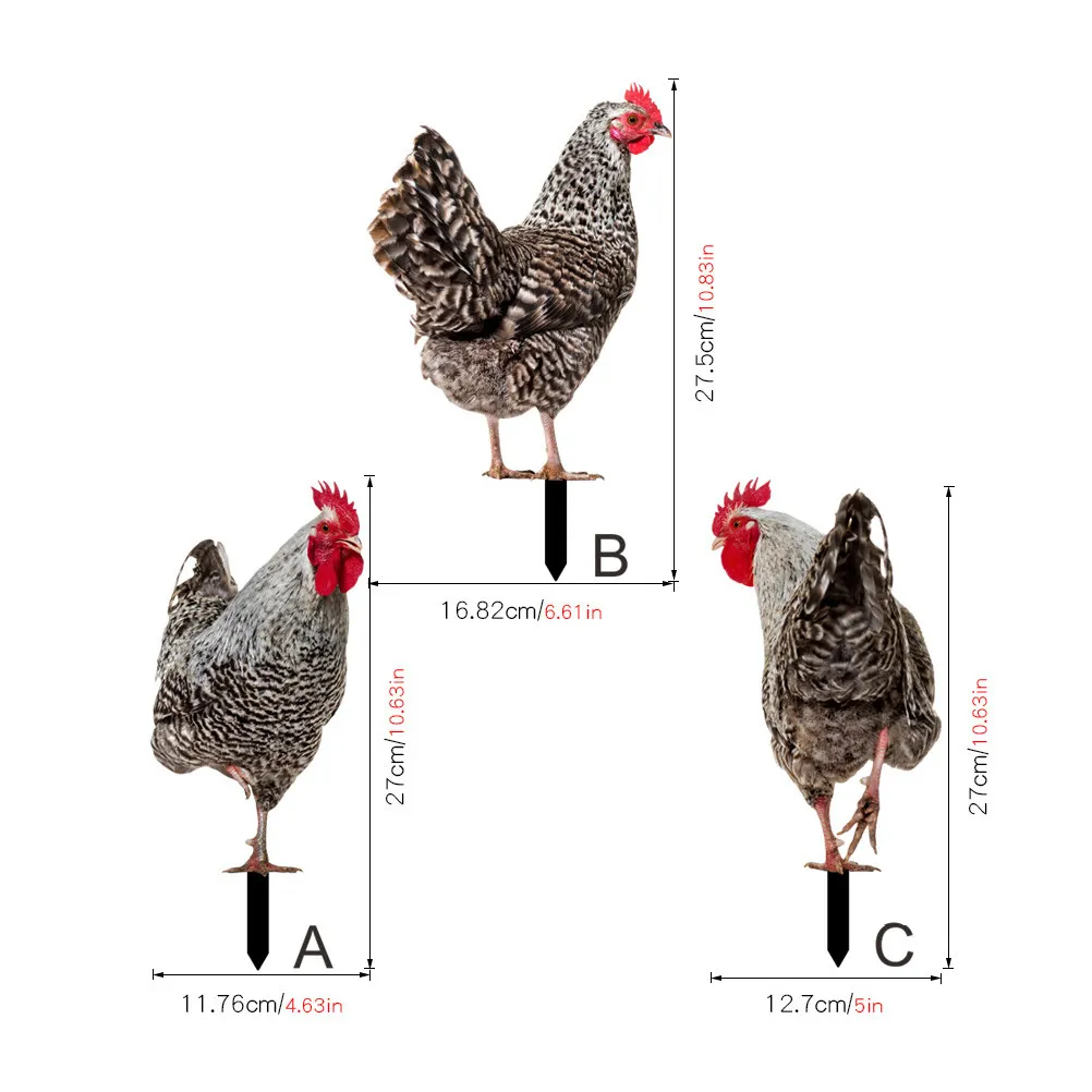 3Pcs Garden Chicken Yard Stake Decorative Ground Insert Acrylic Lawn Sign Yard Ornament Outdoor Garden Accessory