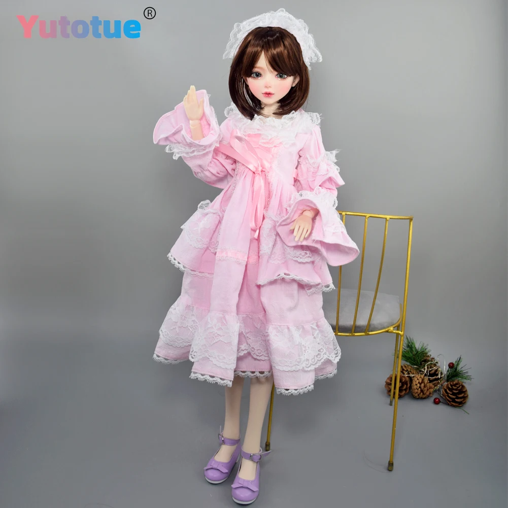 YUTOTUE 56cm Height BJD Doll Moveable Joints with Brown Short Hair Shimmer Green Eyes Removable Outfits Lifelike