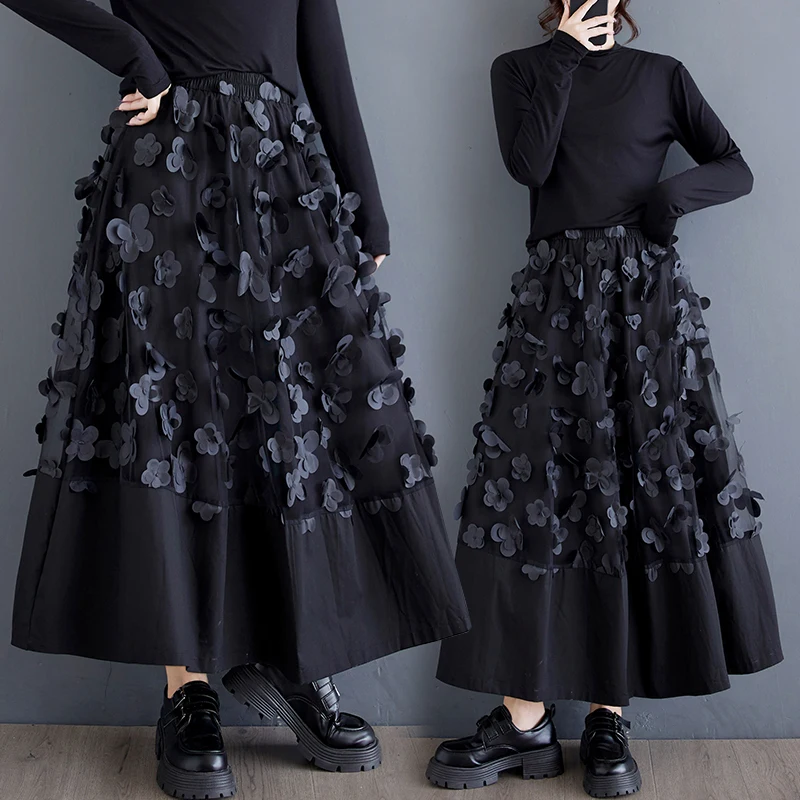 Elastische A-lijn midi-rok met mij splitsen los en verbergen vintage hoge taille bloemenprint pendelen sle herfst nieuwe ar...