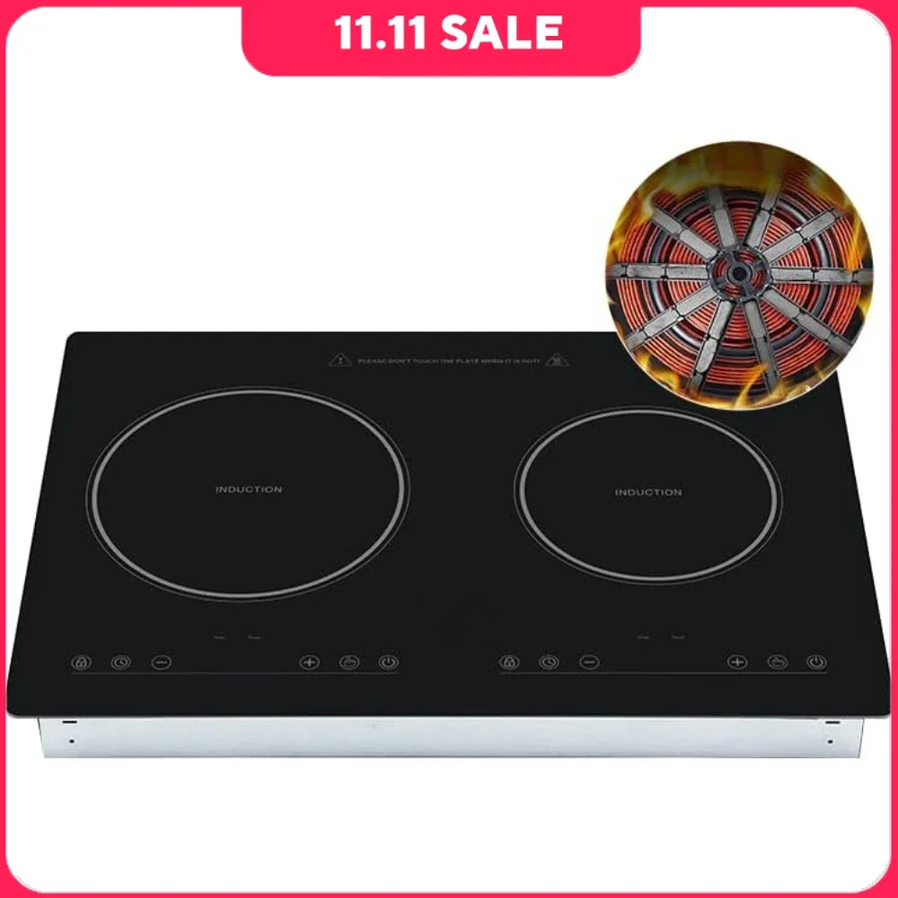 Electric Induction, 1800W 2 Burner 12 Inch Horizontal Electric Stove, Kids Lock & Timer and LED Touch, Portable Induction Cooker