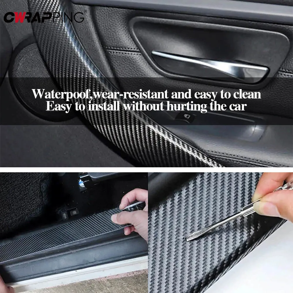 3D Carbon Faser Auto Aufkleber Anti-Scratch Wasserdichte Carbon Faser Auto Tür Sill Seite Schutz Aufkleber für Auto Zubehör