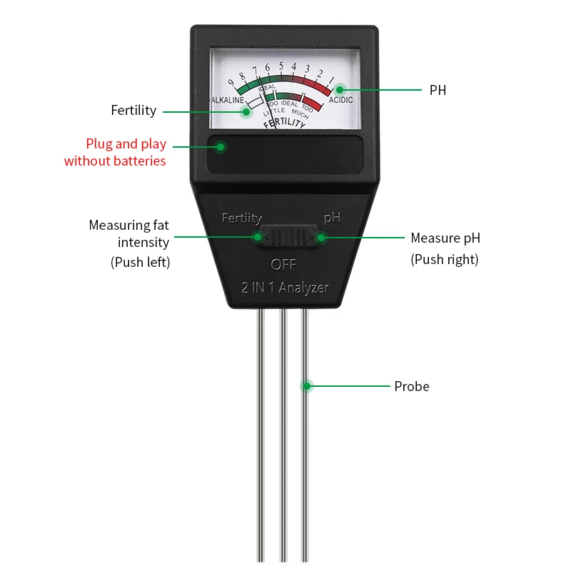 2 in 1 Soil PH Fertility Meter With 3 Probes Soil PH Tester Plant Fertile Measure Device Acidity Meter For Garden