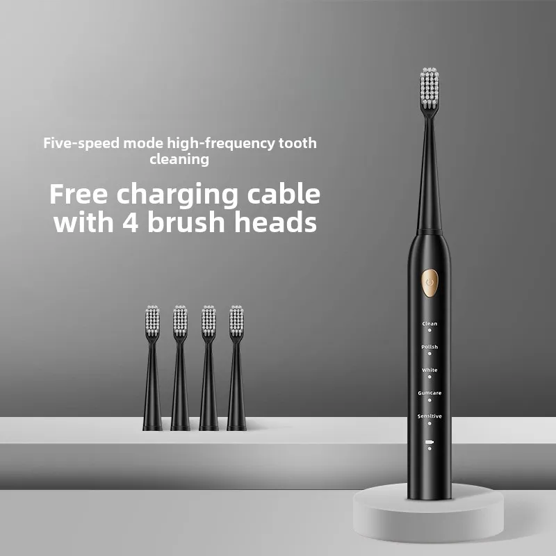 Sonic Electric Toothbrush Set for Adults Six Speed Mode Waterproof Soft Brush Head USB Rechargeable High Frequency Cleaning