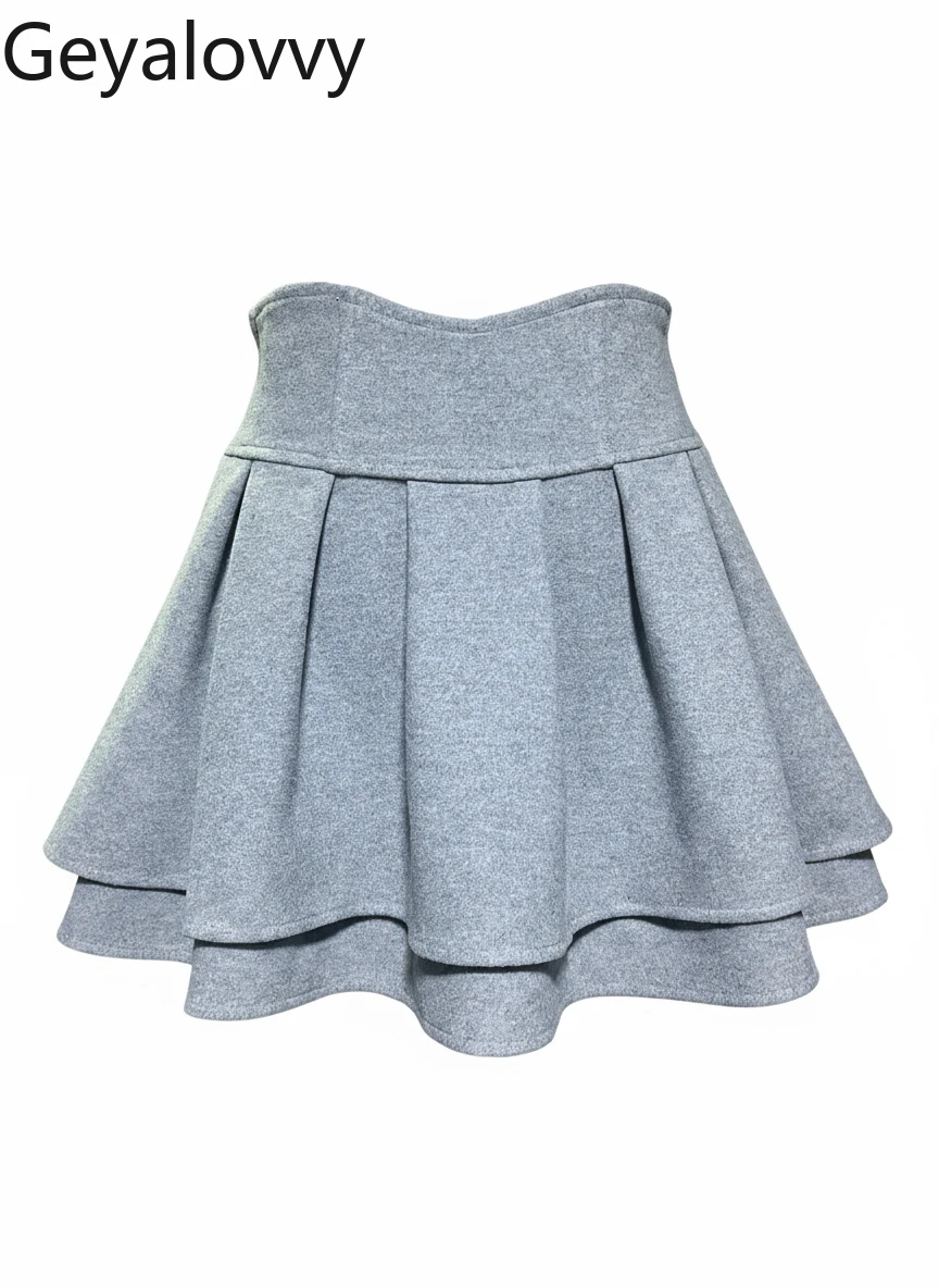 تنورة صوف صغيرة متعددة الاستخدامات على الطراز الياباني للفتيات لخريف وشتاء جديد بخصر عالٍ للتخسيس تنانير قصيرة منتفخة على شكل حرف a #1
