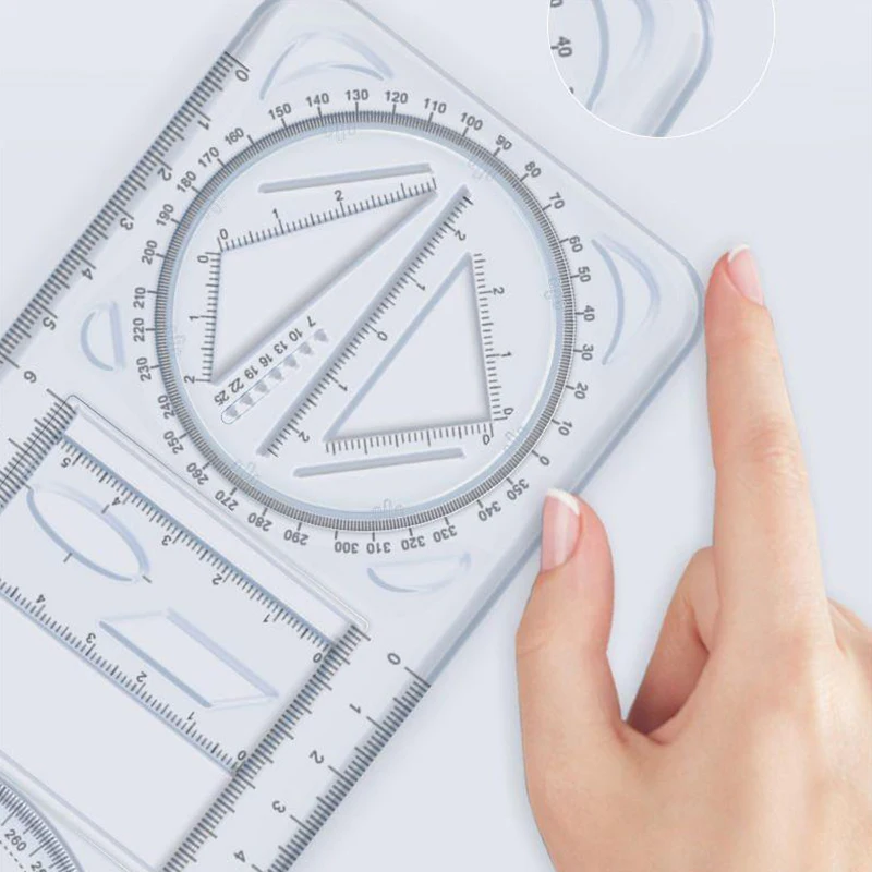 1 szt. Wielofunkcyjny 360 °   Ruchoma linijka do rysowania geometrycznego dla uczniów matematyki w szkole Przenośna przezroczysta płaska linijka 3D