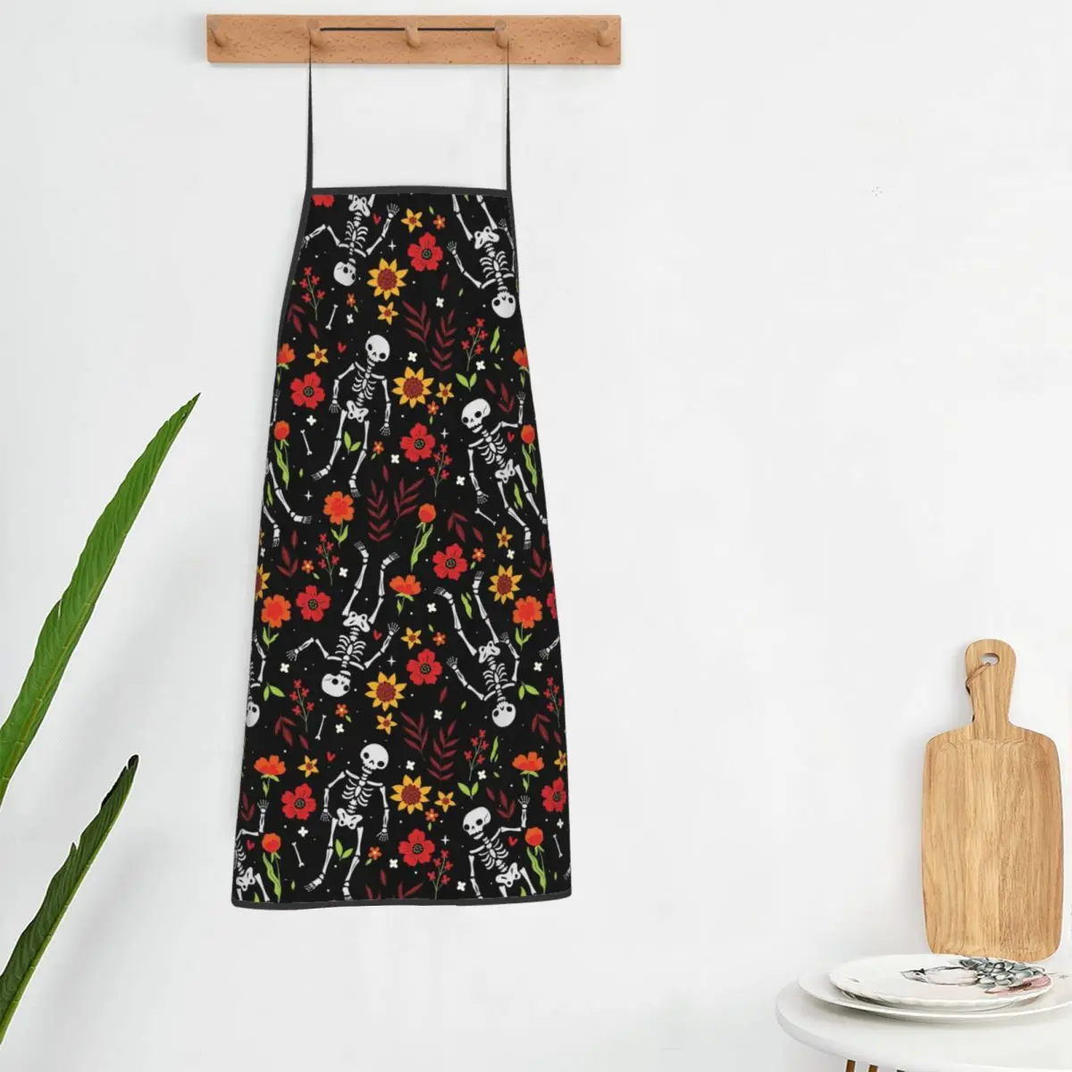 Dancing Skeletons Floral Apron Chef Cooking Cuisine Tablier Bib Kitchen Cleaning Pinafore for Women Men Painting
