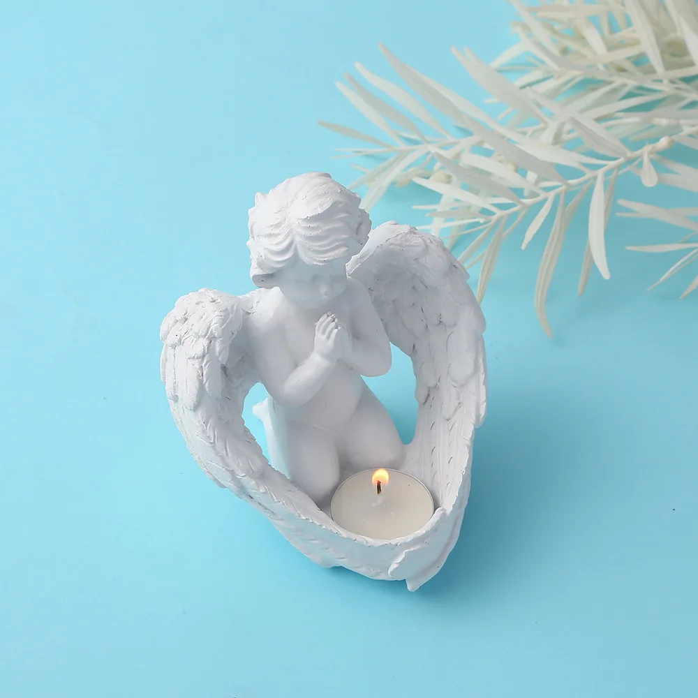 Cute angel candle holder table top resin craft ornament entrance candle cup ornament