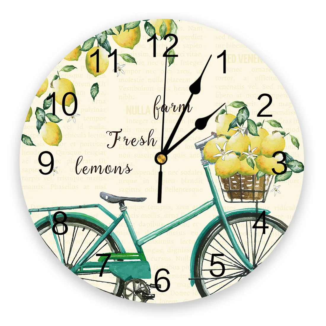 Summer Farm Lemon Bicycle Bedroom Wall Clock Large Modern Kitchen Dinning Round Wall Clocks Watches Living Room Watch Home Decor