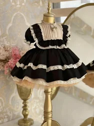 0-12Y Baby Girl Summer Black Turkish Vintage Princess Dress for Birthday Holiday Easter Photography Eid B212