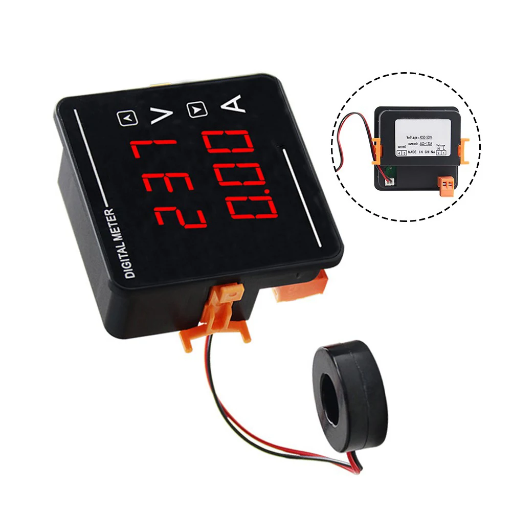 CH72VA120A 72x72mm Panel Mount Digital Voltmeter Ammeter for AC 50-500V 0-120A Measurement with Red LED Display
