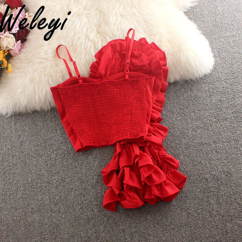 Y2k Clothes Fashionable Red Tops Sexy Three-dimensional Tailoring European and Americanlarge Flower Fringed Tube Top Female