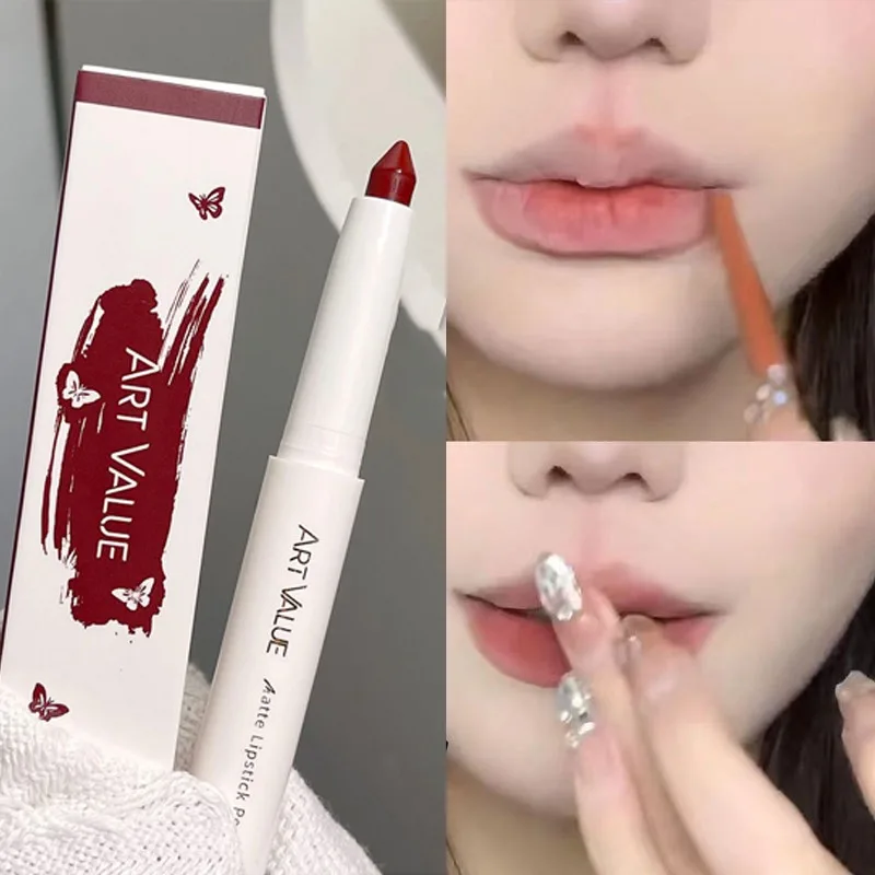 Matte Pink Lipstick Pencil Non-stick Cup Lasting Contour Lip Liner Pencil Waterproof Crayon Pigments Lipliner Pen Lips Makeup