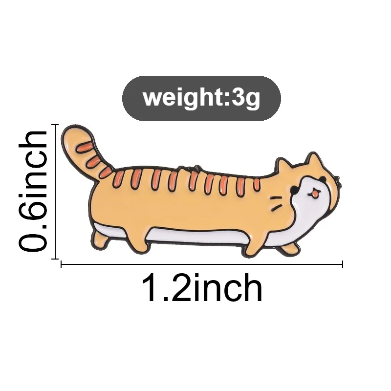Long Orange Cat Badge Cartoon Tabby Kitten Caterpillar Enamel Pin Cute Animal Lapel Brooches Accessories Bag Decor
