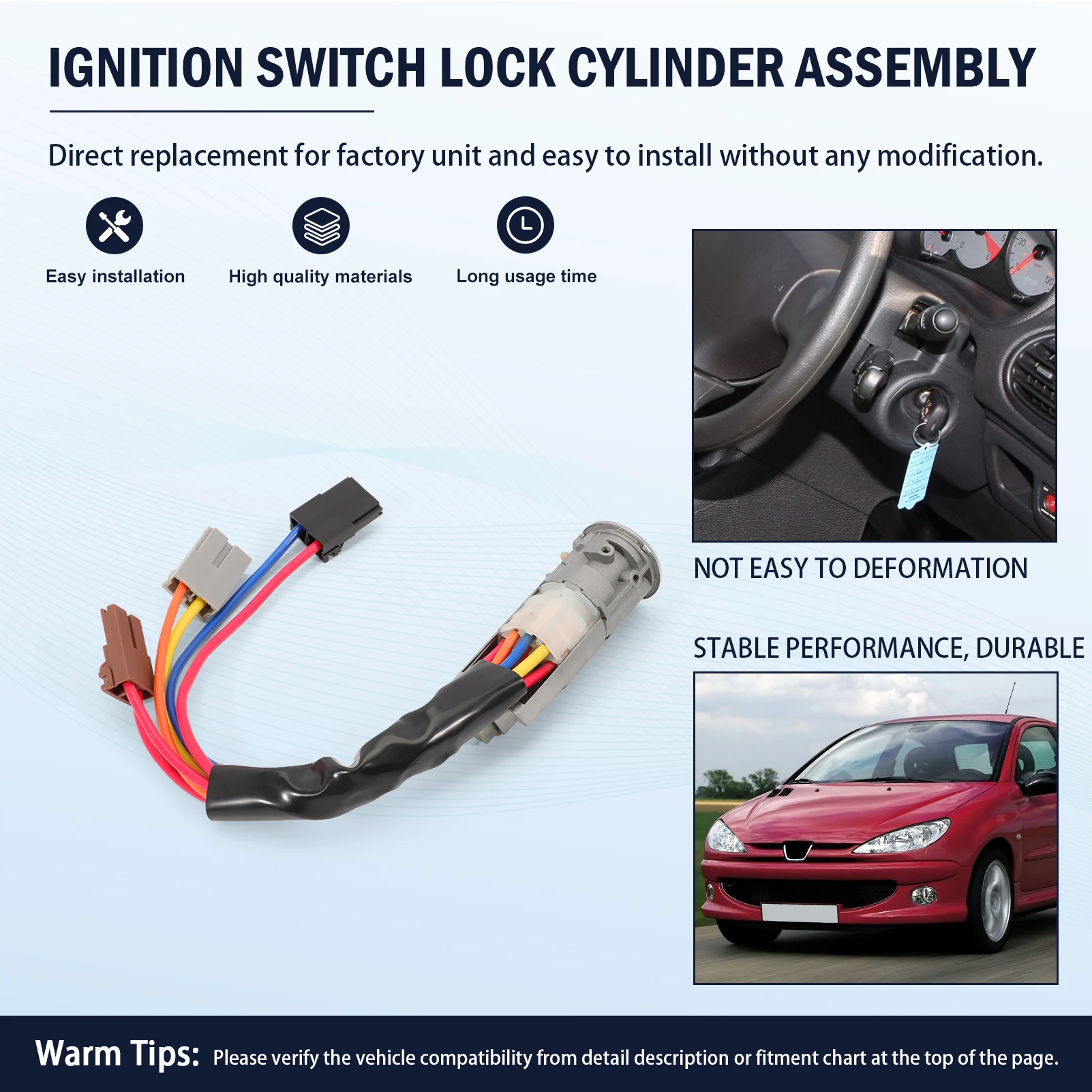 

1 SET IGNITION SWITCH DOOR LOCK with 2Key 252522 for Peugeot Partner Citroen Berlingo 96-07 Xsara Picasso 01-04 96244156 9170 G3