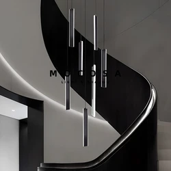 Living Room Modern Stairwell Pendant Lamps Golden Strip Hanging Lights High-rise Villa Stair Chandelier Indoor Hall LED Lighting