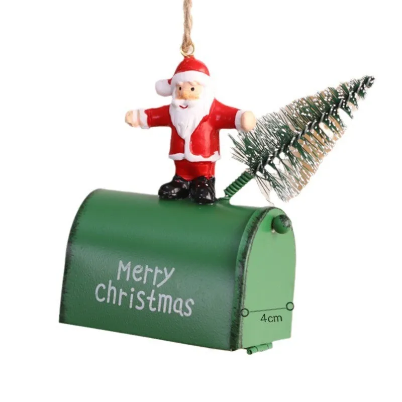 

Santa Claus Small Mailbox Hanging Christmas Iron Painted Christmas Tree Decoration Hanging Holiday Decorations