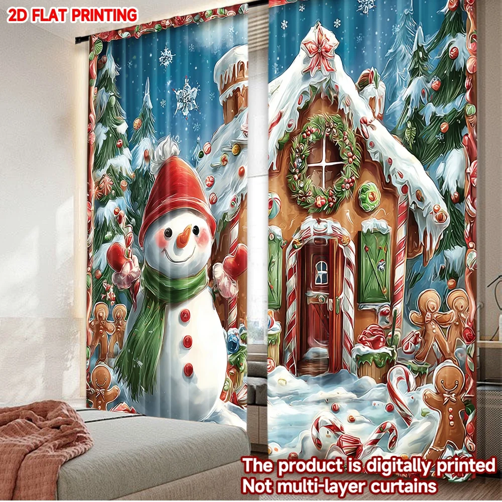 2D الطباعة المسطحة 2PCS الستائر عيد الميلاد شعبية سانتا كلوز الغزلان شجرة سعيد لطيف مضحك أحمر أخضر الرقمية المطبوعة البوليستر #1