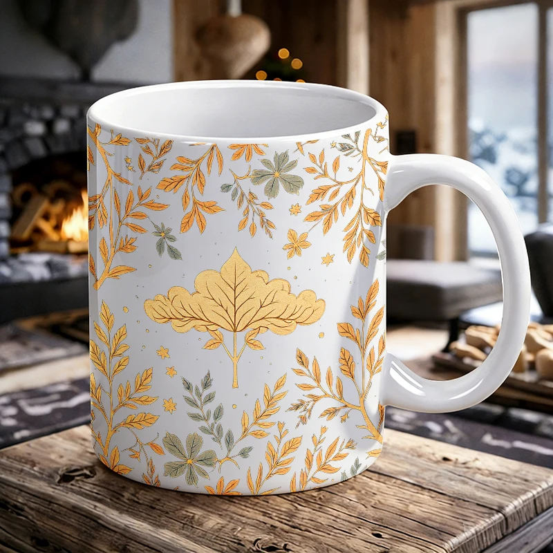 

Cup & Mug Set, Golden Leaf Ceramic Mug, Coffee Cup, Milk Cup, Office Tea Cup, Drinking Cup, Gift for Friends, Fade-Resistant