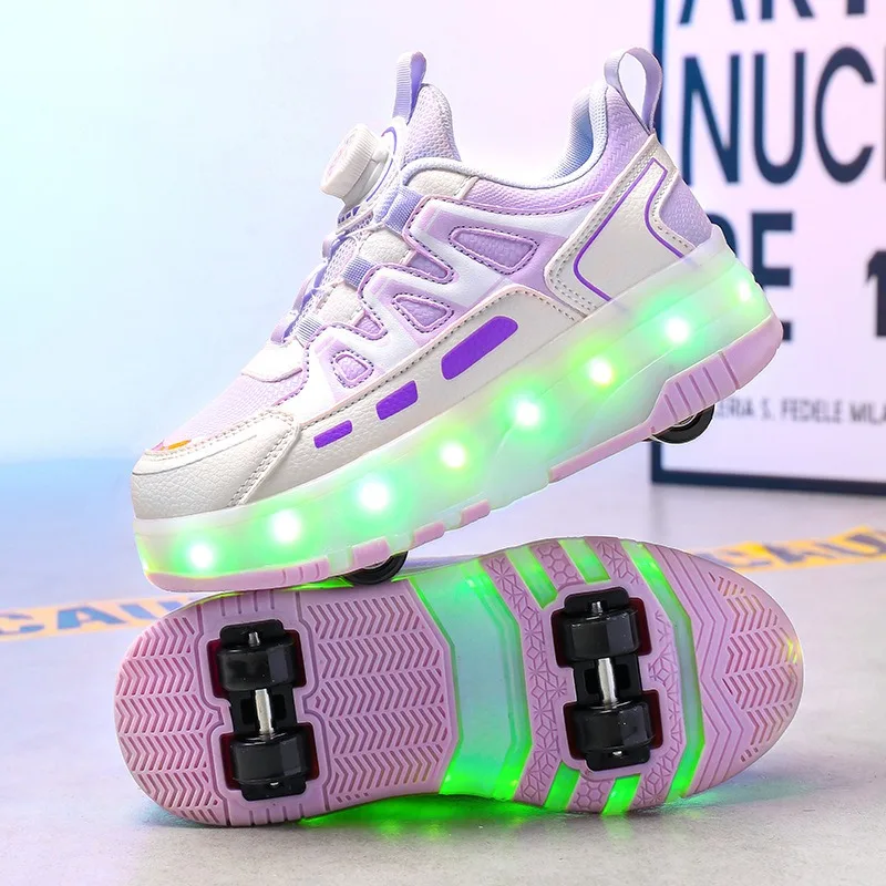 الأطفال أربع عجلات مضيئة متوهجة أحذية رياضية أسود وردي مصباح ليد الأسطوانة أحذية تزلج أطفال Led أحذية بنين بنات USB شحن #4