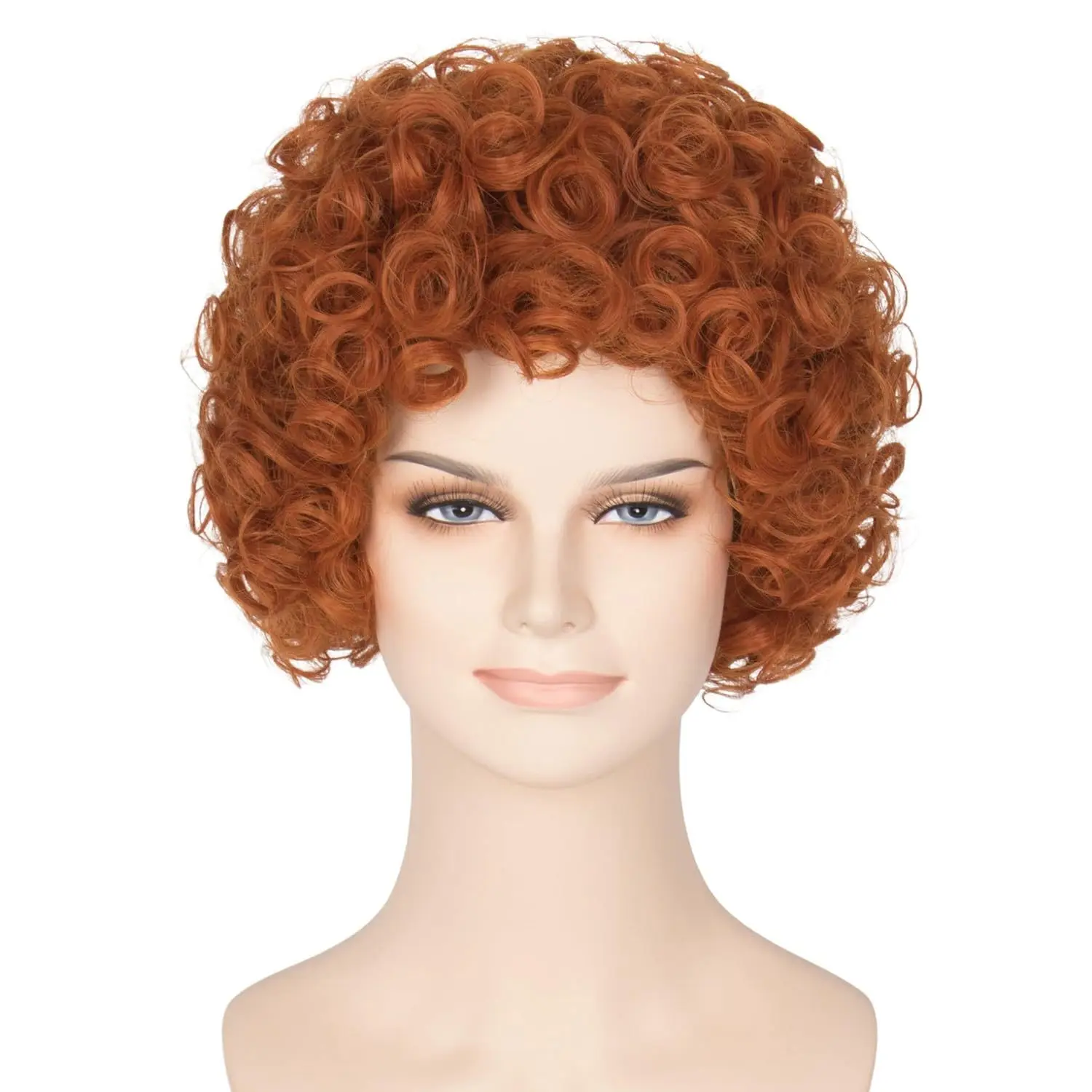 Rust Orange Short Fluffy Curly Synthetic Cosplay Wig Afro Style Hair Wig Adult Men Women Halloween Party Cosplay Daily Fashion