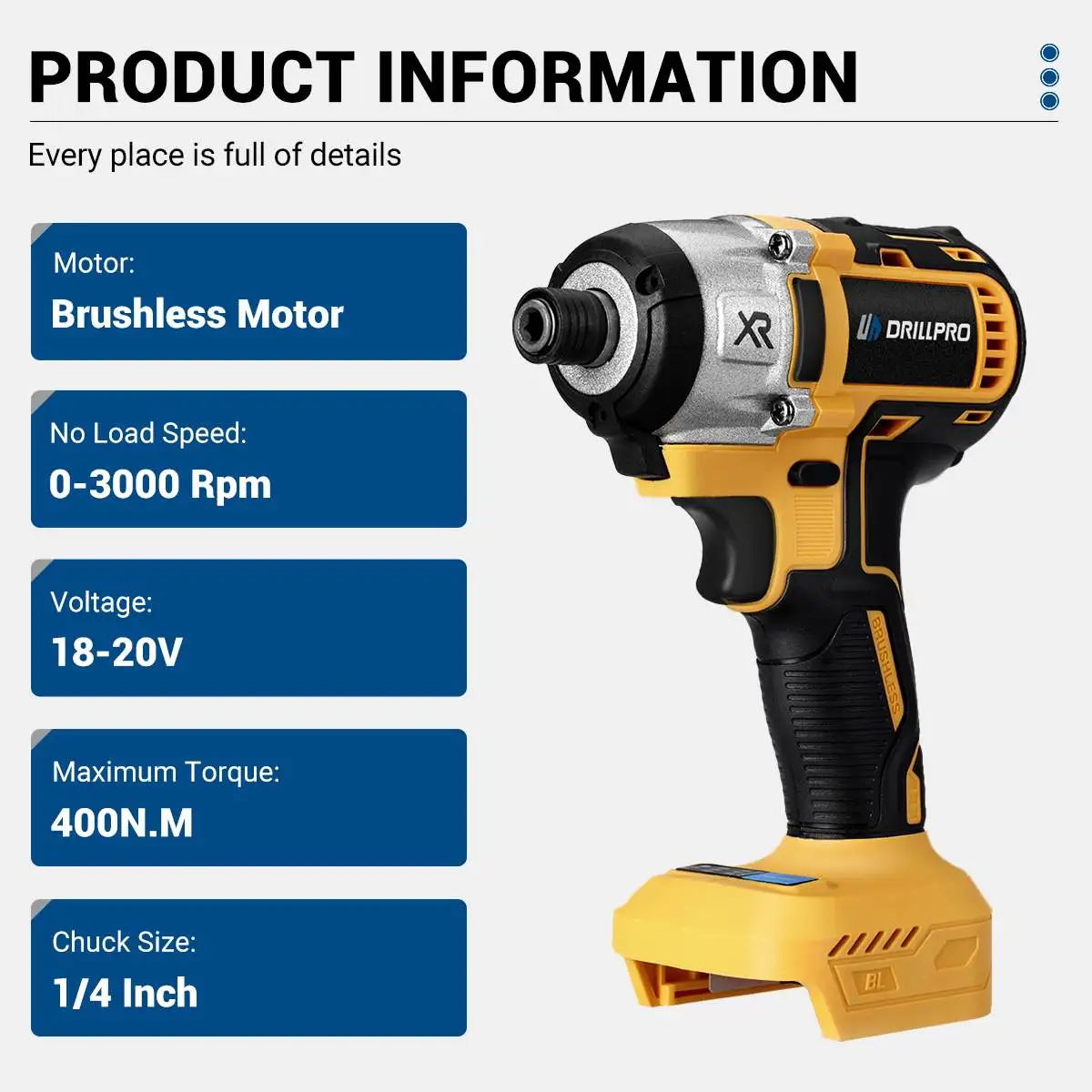 Беспроводная электрическая дрель Drillpro, безщеточный электрический шуруповерт с крутящим моментом 20 + 1, 1/4 дюйма, 400 нм, электроинструмент для Makita, аккумулятор 18 в