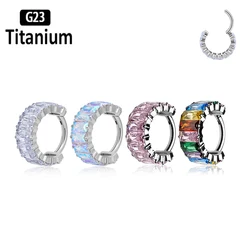 ASTM F136 Titanium Piercing Earring High-Quality Nose Rings Clicker Septum Hoop CZ 8/10mm Tragus Ear Helix Lobe Body Jewelry 16G