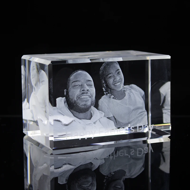 Customized Crystal Photo Frame, Laser Engraved, Crystal Glass Cube, Father's Day Gifts, Keepsake, Home Decoration, 2D, 3D