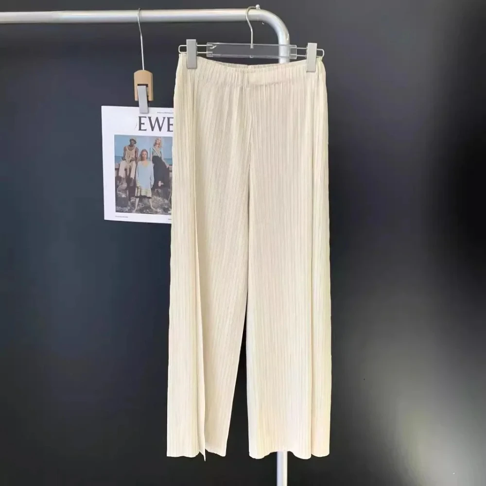 Pleats Original Pleated Wide-legged Pants Straight Casual Pants Women's Aesthetic Versatile Loose Casual Solid Nine-minute Pants